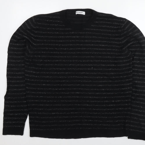 Bolongaro Trevor Womens Black Round Neck Striped Acrylic Pullover Jumper Size L - Glitter Detail