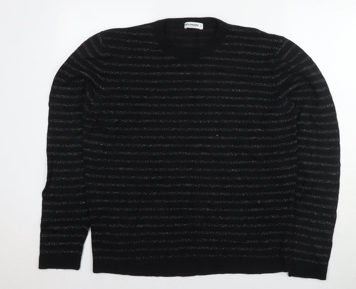 Bolongaro Trevor Womens Black Round Neck Striped Acrylic Pullover Jumper Size L - Glitter Detail
