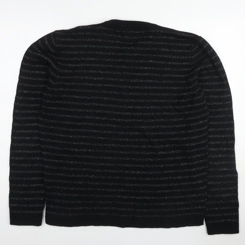 Bolongaro Trevor Womens Black Round Neck Striped Acrylic Pullover Jumper Size L - Glitter Detail