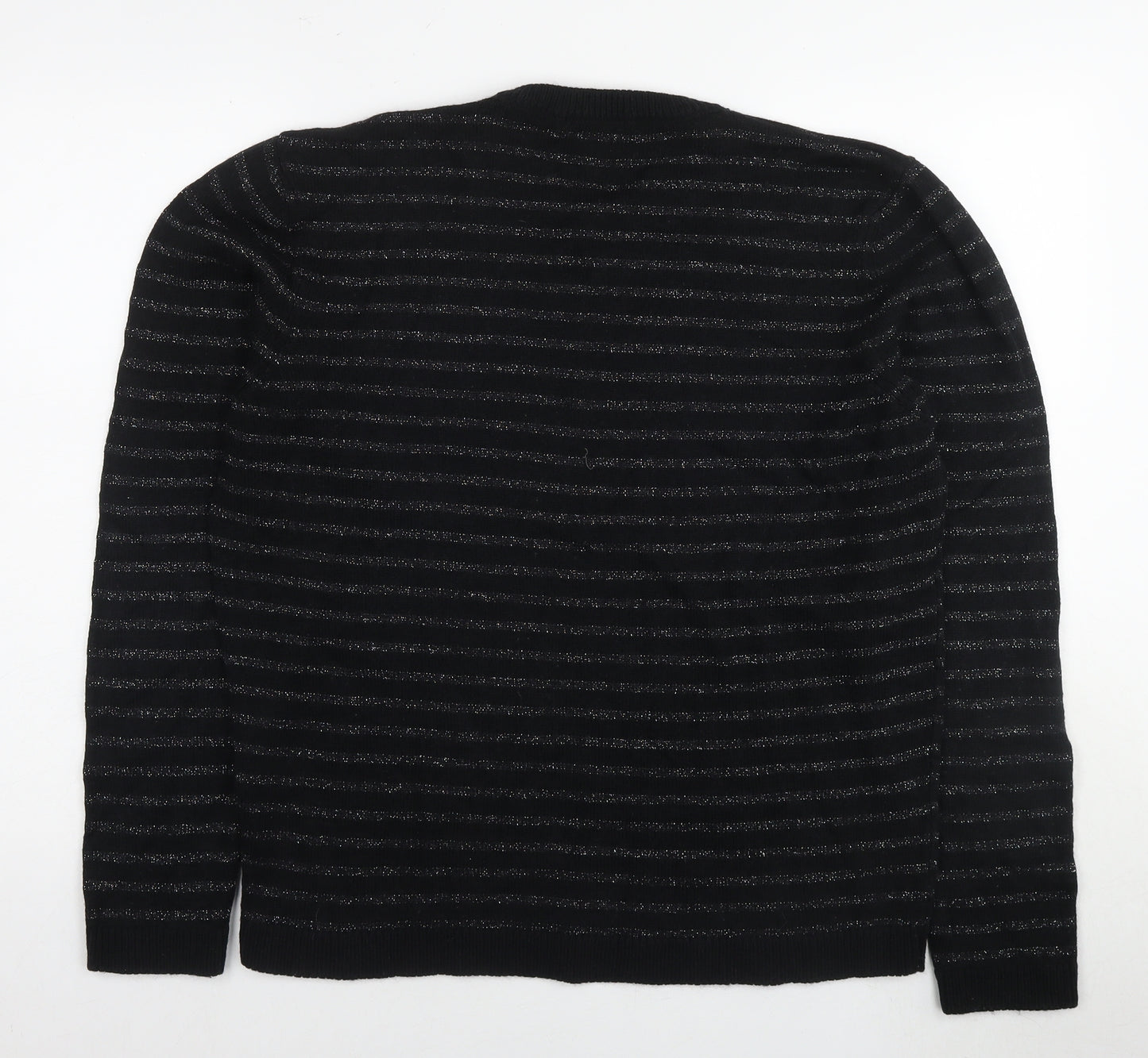 Bolongaro Trevor Womens Black Round Neck Striped Acrylic Pullover Jumper Size L - Glitter Detail