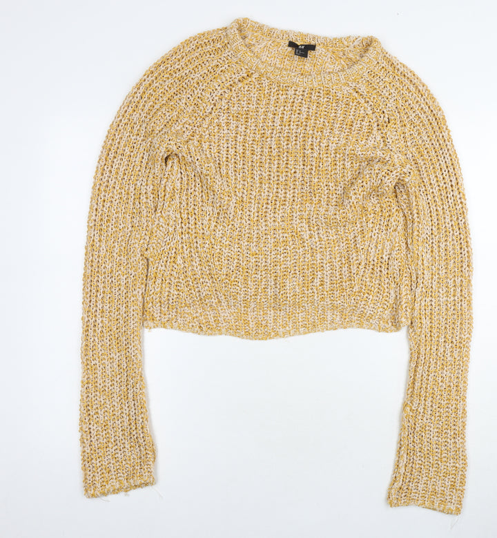 H&M Womens Yellow Round Neck Acrylic Pullover Jumper Size M