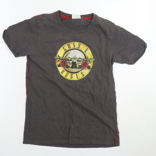 Guns N' Roses Boys Brown Cotton Basic T-Shirt Size 9-10 Years Round Neck Pullover - Logo