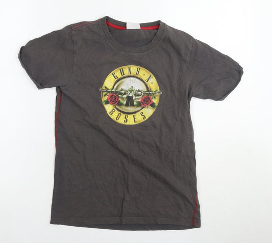 Guns N' Roses Boys Brown Cotton Basic T-Shirt Size 9-10 Years Round Neck Pullover - Logo