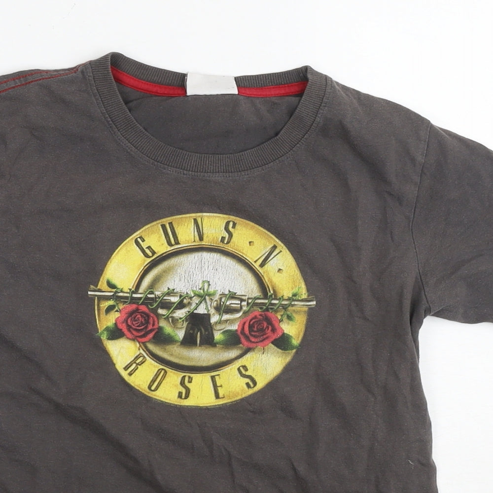 Guns N' Roses Boys Brown Cotton Basic T-Shirt Size 9-10 Years Round Neck Pullover - Logo