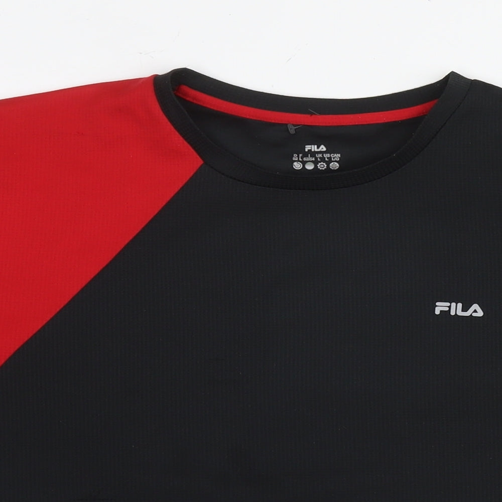 FILA Mens Black Polyester Basic T-Shirt Size L Round Neck Pullover