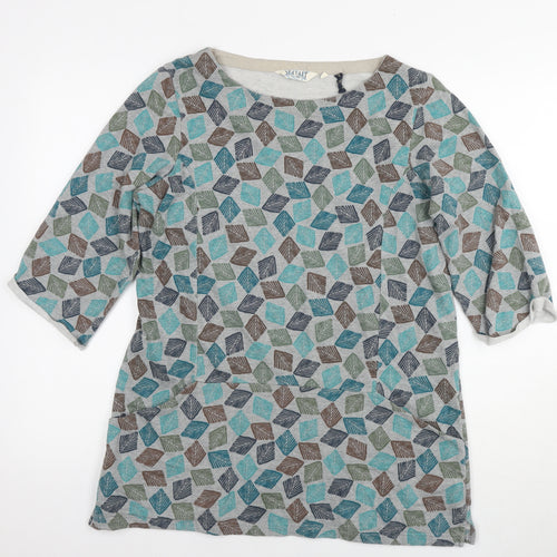 Seasalt Womens Multicoloured Geometric Cotton Tunic T-Shirt Size 12 Round Neck - Leaves