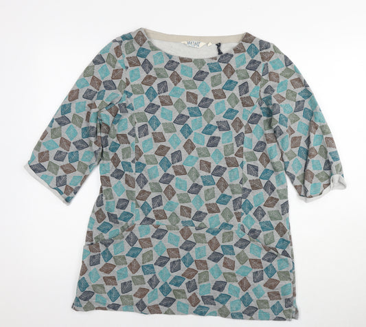 Seasalt Womens Multicoloured Geometric Cotton Tunic T-Shirt Size 12 Round Neck - Leaves