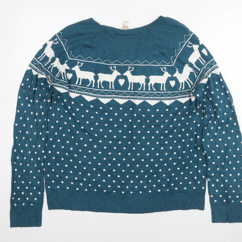 LOFT Womens Blue Round Neck Polka Dot Cotton Pullover Jumper Size L - Raiders