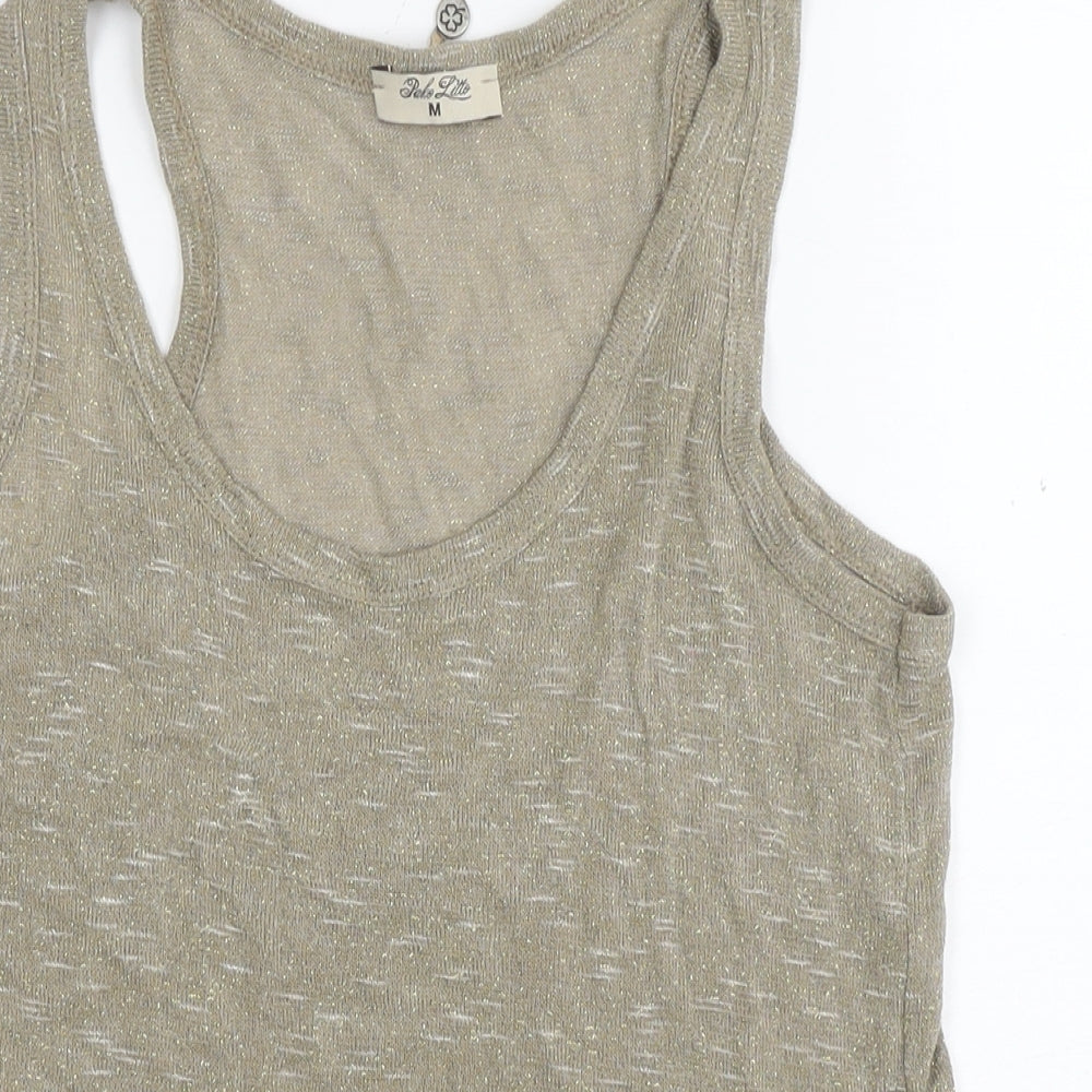 Pako Litto Womens Beige Viscose Basic Tank Size M Round Neck