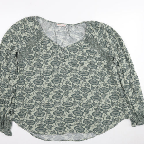 Knox Rose Womens Green Floral Viscose Basic Blouse Size L Boat Neck