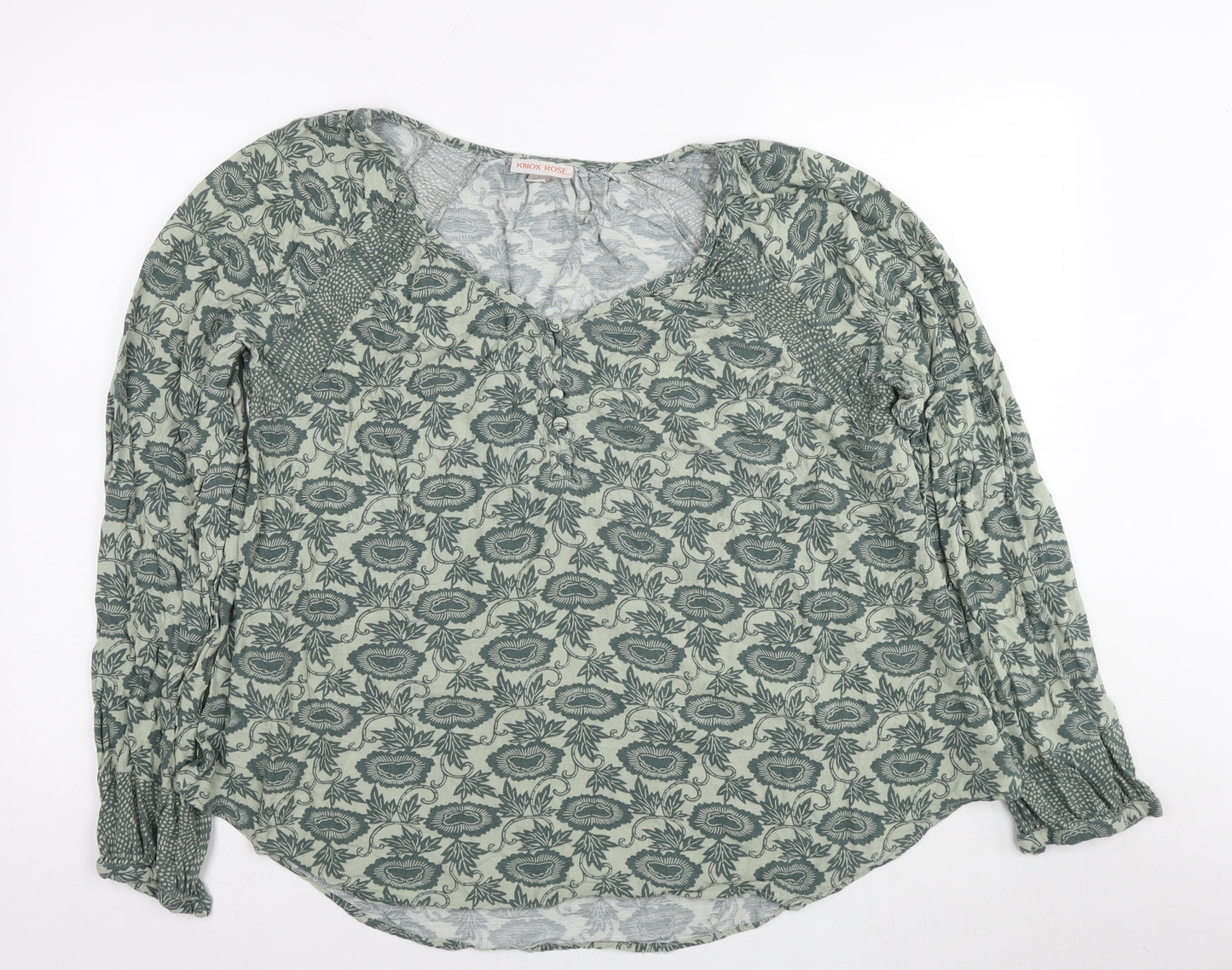 Knox Rose Womens Green Floral Viscose Basic Blouse Size L Boat Neck