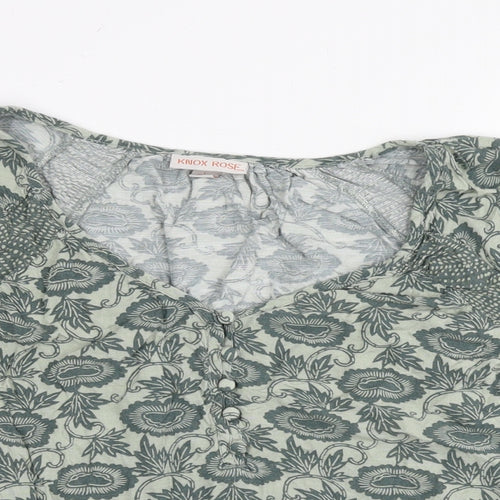 Knox Rose Womens Green Floral Viscose Basic Blouse Size L Boat Neck