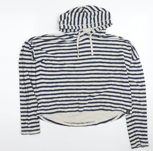 Superdry Womens Blue Striped Cotton Pullover Hoodie Size M Pullover