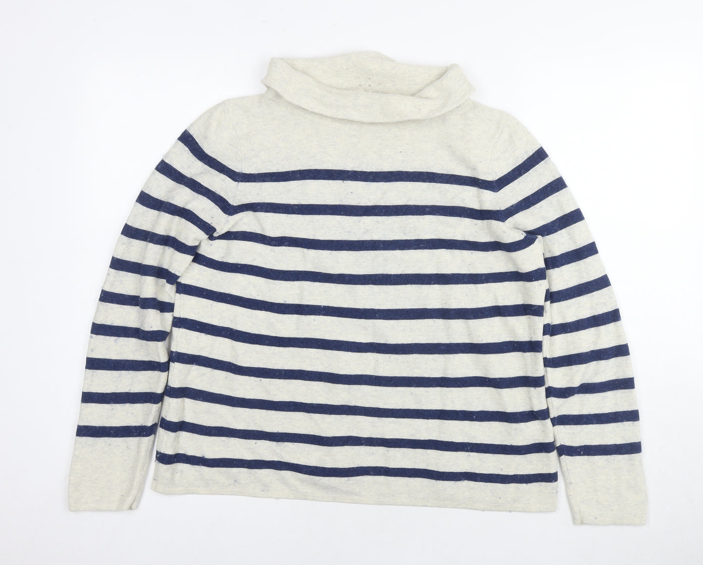 Seasalt Womens Ivory Roll Neck Striped Cotton Pullover Jumper Size 14