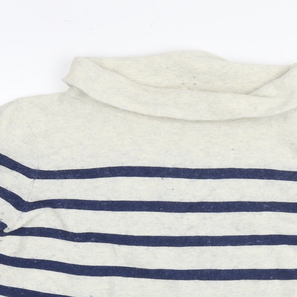 Seasalt Womens Ivory Roll Neck Striped Cotton Pullover Jumper Size 14