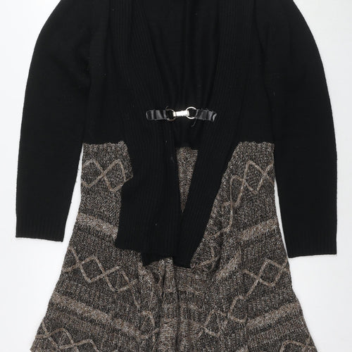 Joe Browns Womens Black V-Neck Geometric Acrylic Cape Jumper Size 14