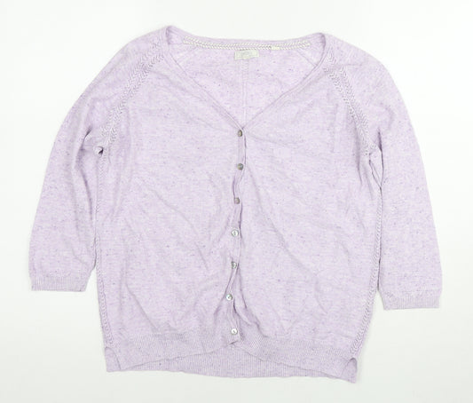 Fat Face Womens Purple V-Neck Cotton Cardigan Jumper Size 12