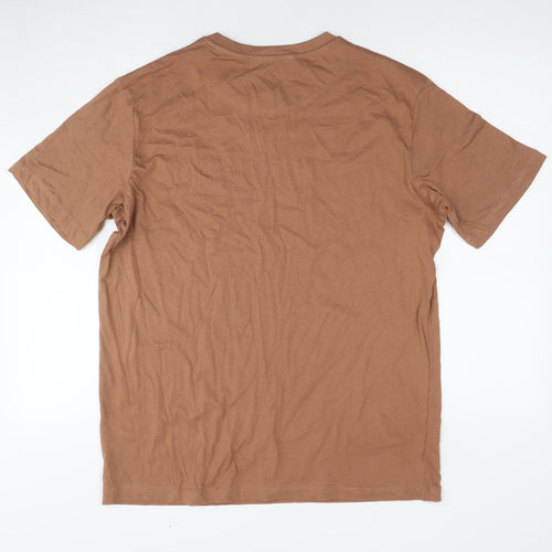 Garment Makers Mens Brown Cotton T-Shirt Size XL Round Neck - Happy Planet