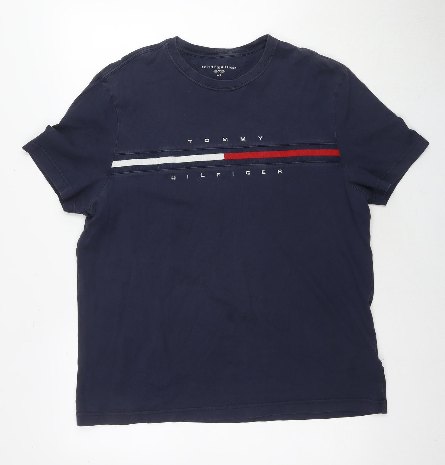 Tommy Hilfiger Mens Blue Cotton T-Shirt Size L Round Neck - Logo