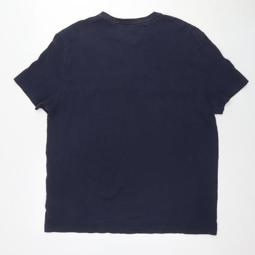 Tommy Hilfiger Mens Blue Cotton T-Shirt Size L Round Neck - Logo