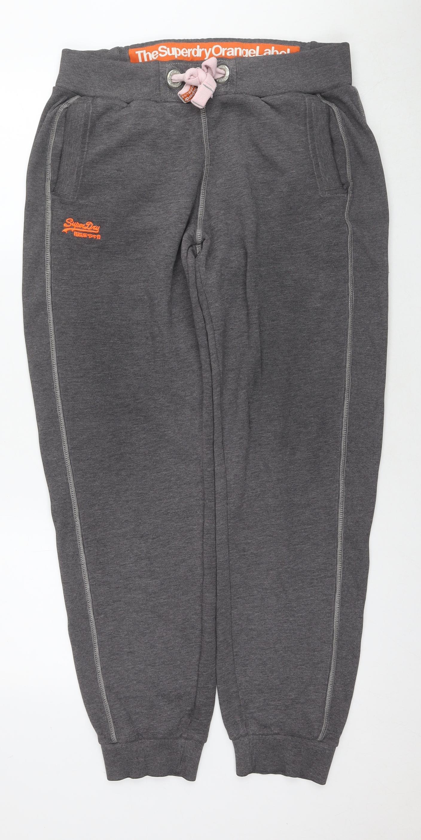 Superdry Mens Grey Cotton Jogger Trousers Size M L30 in Regular Drawstring