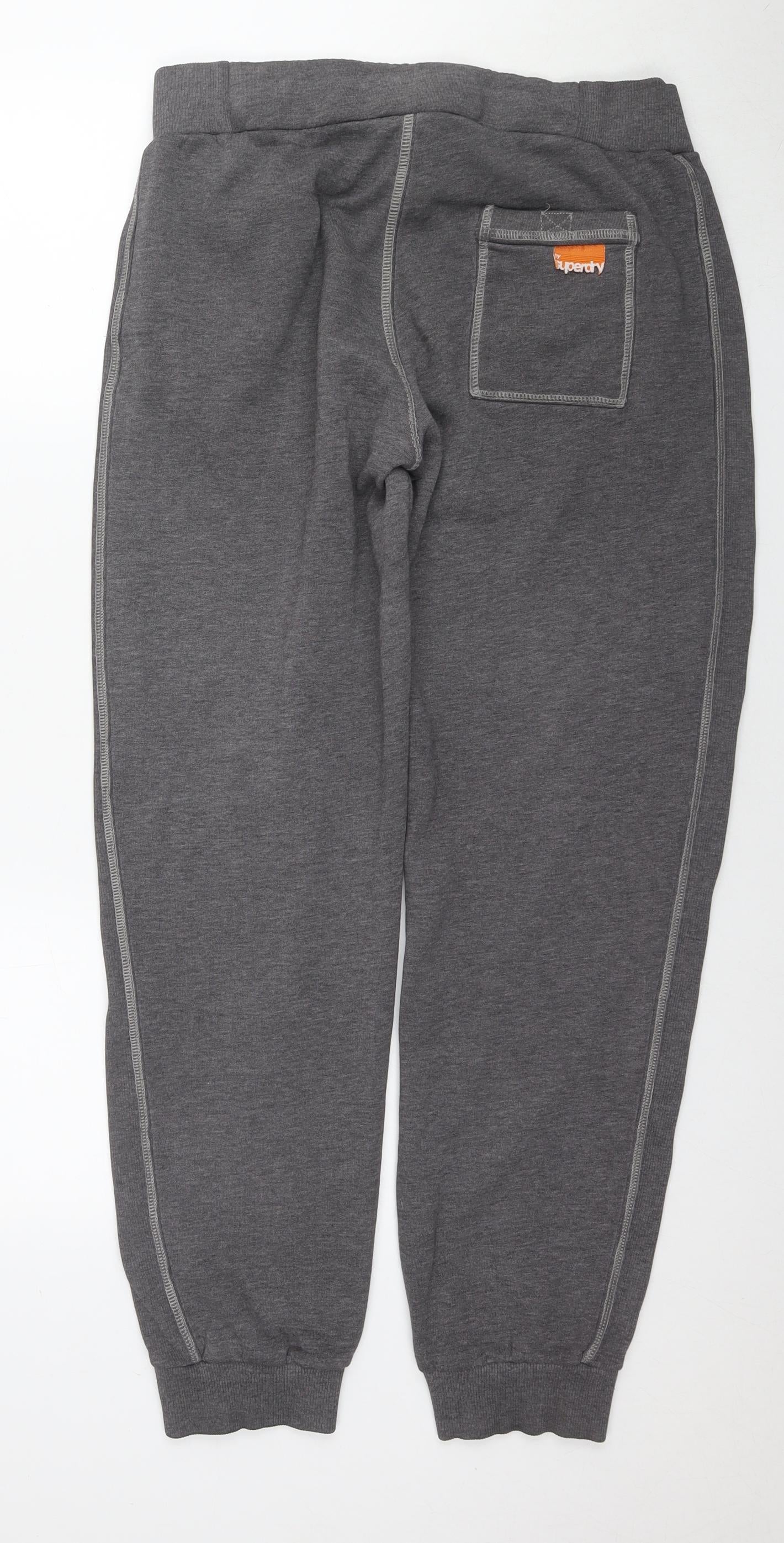 Superdry Mens Grey Cotton Jogger Trousers Size M L30 in Regular Drawstring