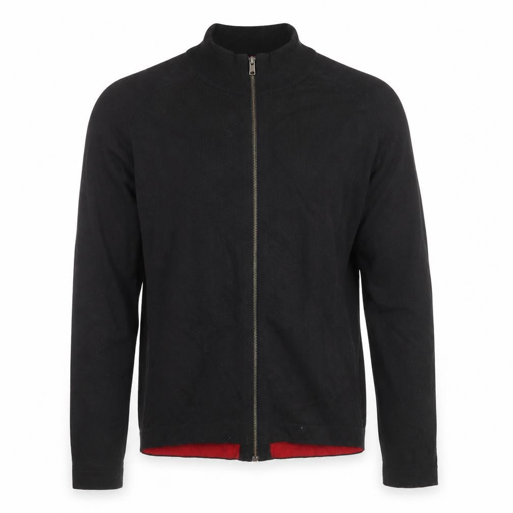 Front view of River Island men’s black wool full zip sweatshirt, size M