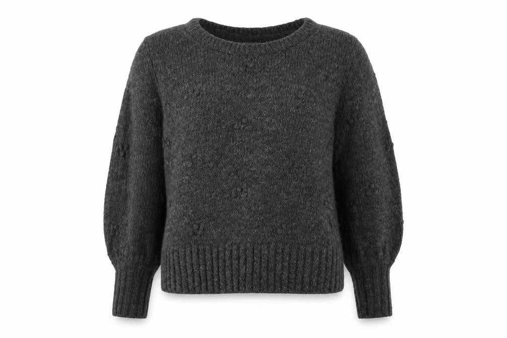Front view of Gap women’s grey round neck acrylic jumper, size L