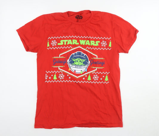 Star Wars Womens Red Cotton Basic T-Shirt Size M Round Neck - Star Wars Christmas