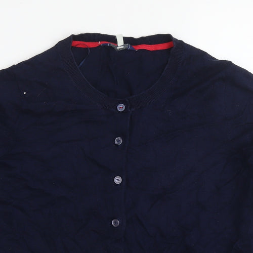 Joules Womens Blue Round Neck Cotton Cardigan Jumper Size 16