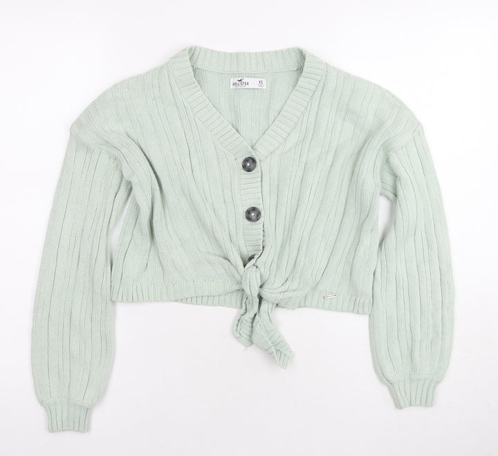 Hollister Womens Green V-Neck Cotton Cardigan Jumper Size XS - Cropped