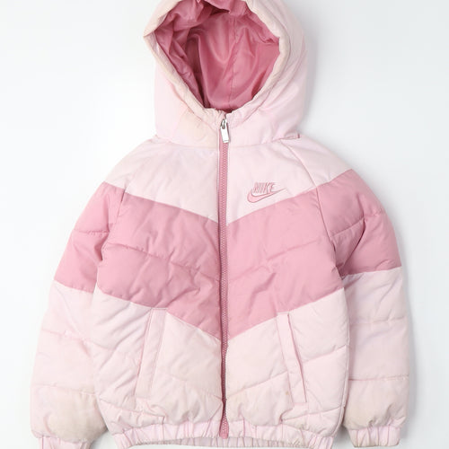 Nike Girls Pink Puffer Jacket Hooded Size M