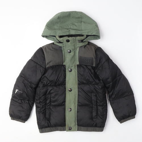 Diesel Boys Black Green Puffer Jacket, 8 Years, Hooded, Winter