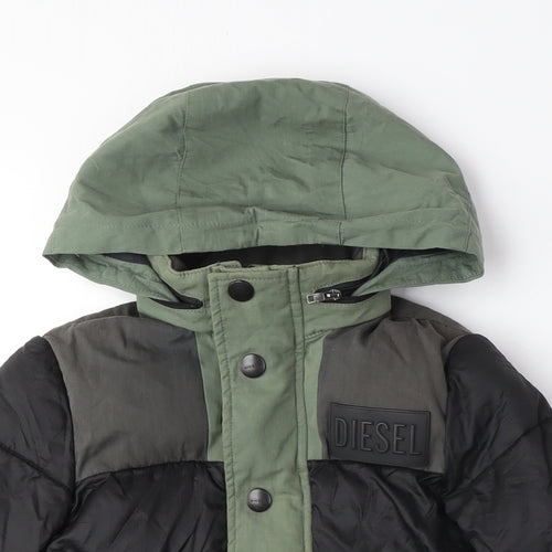 Diesel Boys Black Green Puffer Jacket, 8 Years, Hooded, Winter