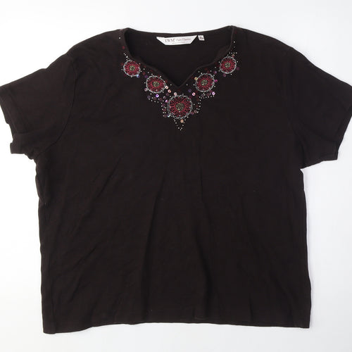 EWM Women's Black Beaded V-Neck T-Shirt XL