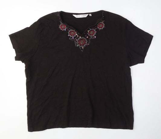 EWM Women's Black Beaded V-Neck T-Shirt XL