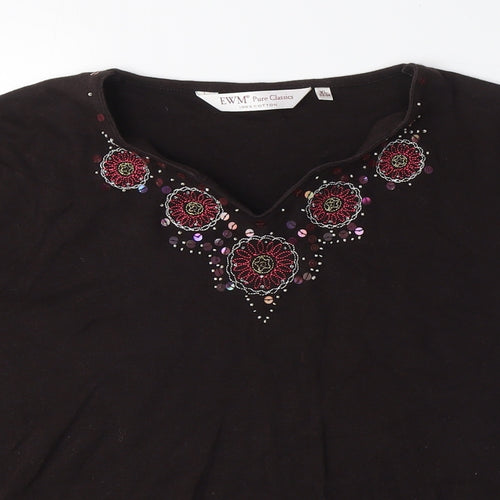 EWM Women's Black Beaded V-Neck T-Shirt XL