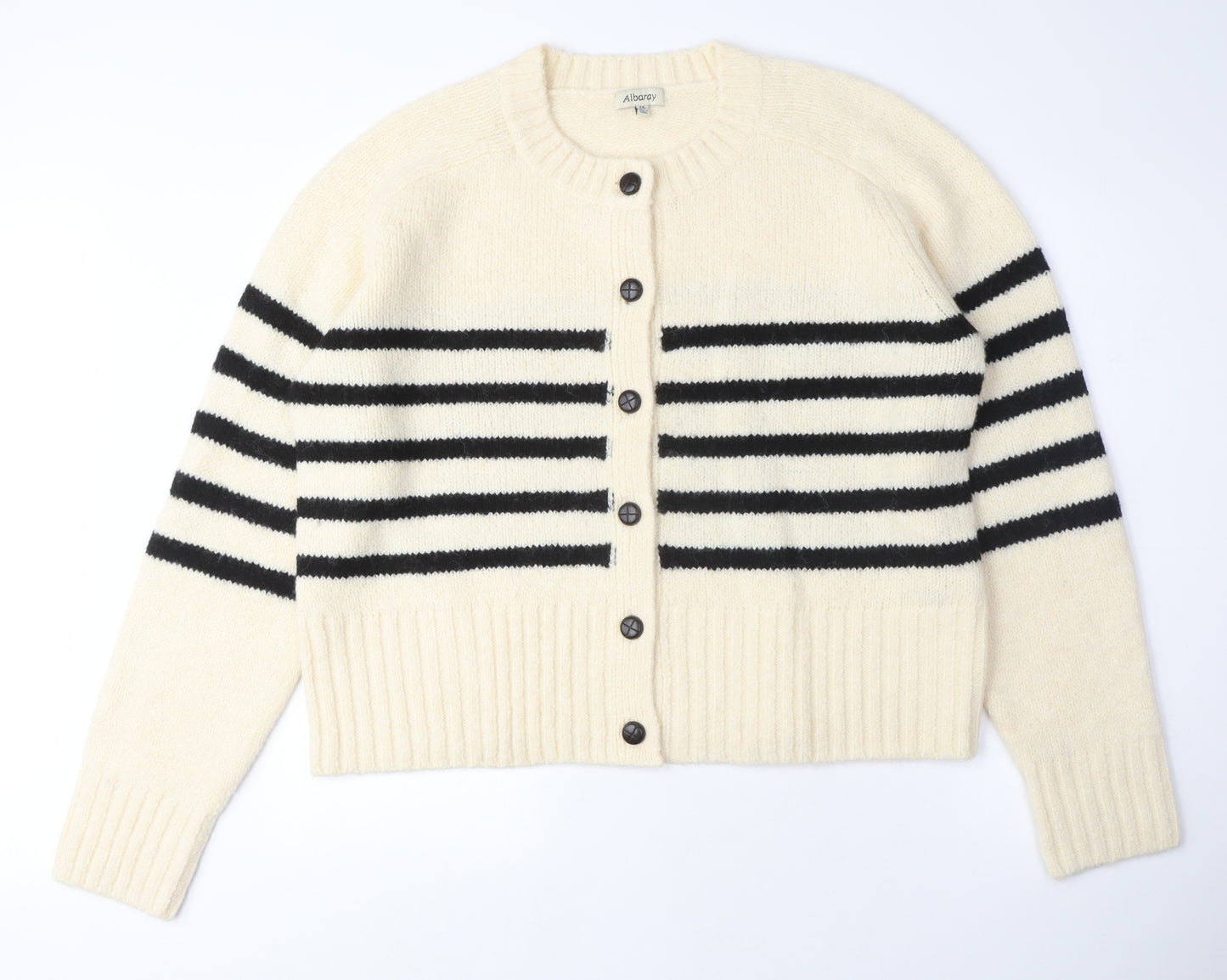 Albaray Women's Ivory Striped Cardigan Jumper, Size M