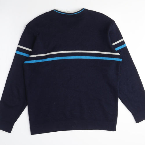 Lacoste Men's Navy Blue Striped Crew Neck Jumper, Medium, Classic Fit