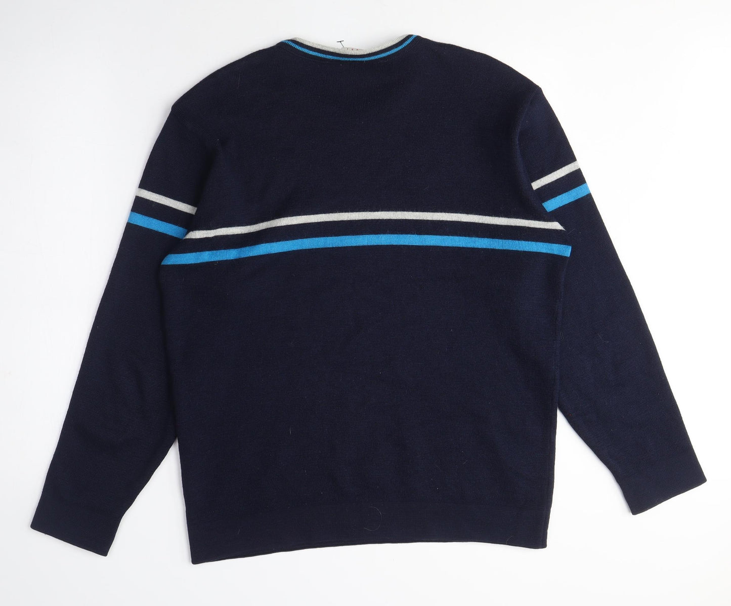 Lacoste Men's Navy Blue Striped Crew Neck Jumper, Medium, Classic Fit