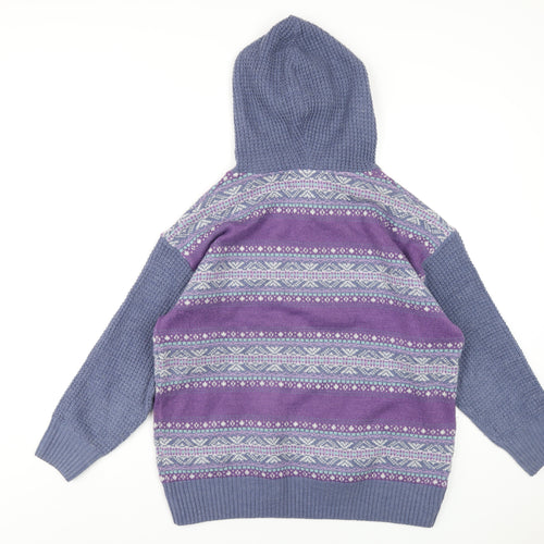 EWM Womens Multicoloured Fair Isle Acrylic Pullover Hoodie Size S Pullover