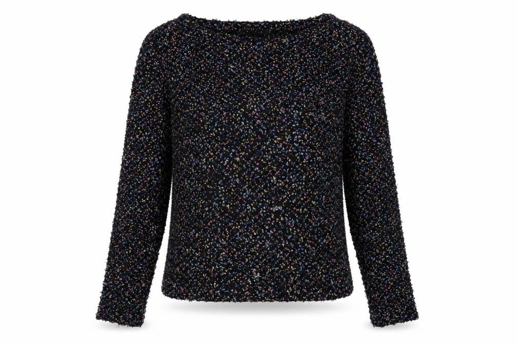 Front view of Hearts & Bows women’s black round neck acrylic jumper, size S