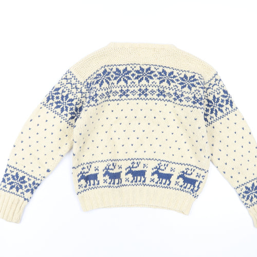 Polo Ralph Lauren Womens Beige Crew Neck Fair Isle Cotton Pullover Jumper Size 6 - Christmas