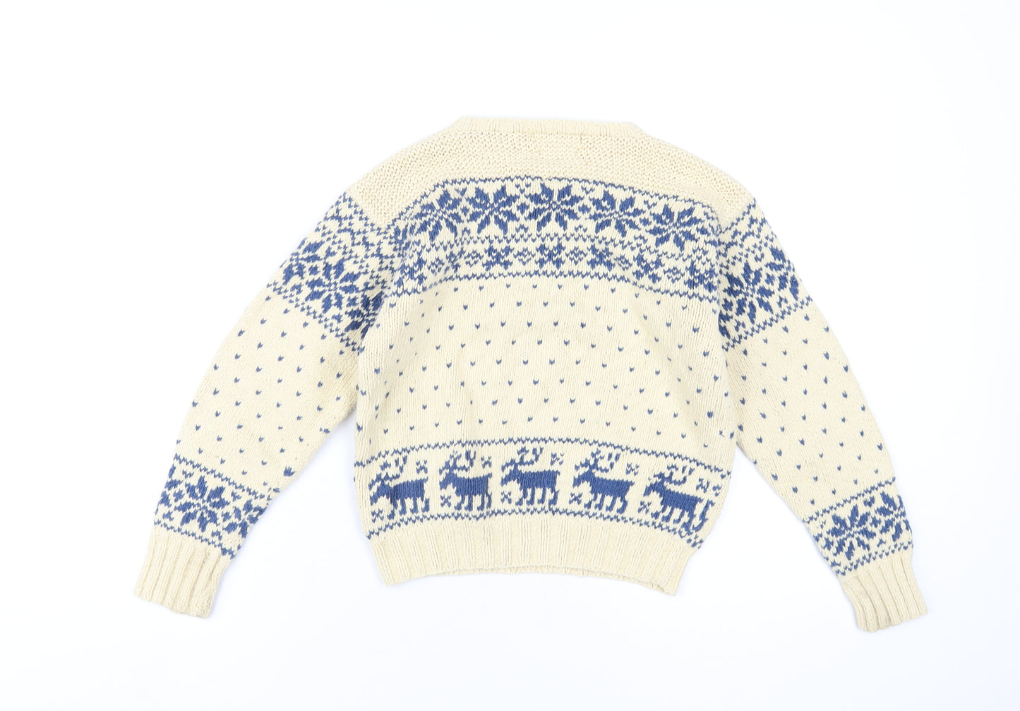 Polo Ralph Lauren Womens Beige Crew Neck Fair Isle Cotton Pullover Jumper Size 6 - Christmas