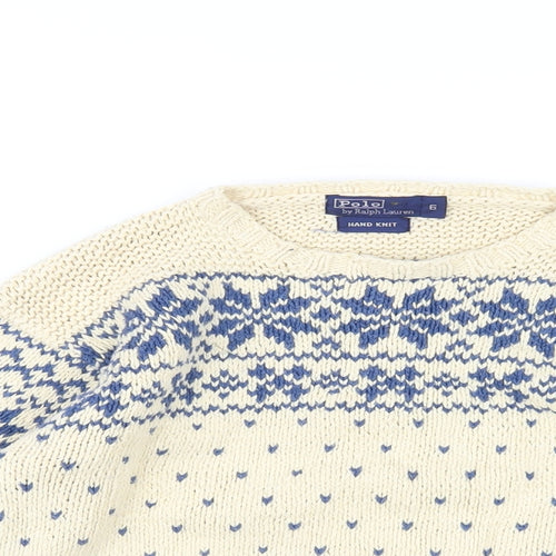 Polo Ralph Lauren Womens Beige Crew Neck Fair Isle Cotton Pullover Jumper Size 6 - Christmas