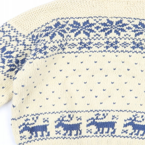 Polo Ralph Lauren Womens Beige Crew Neck Fair Isle Cotton Pullover Jumper Size 6 - Christmas