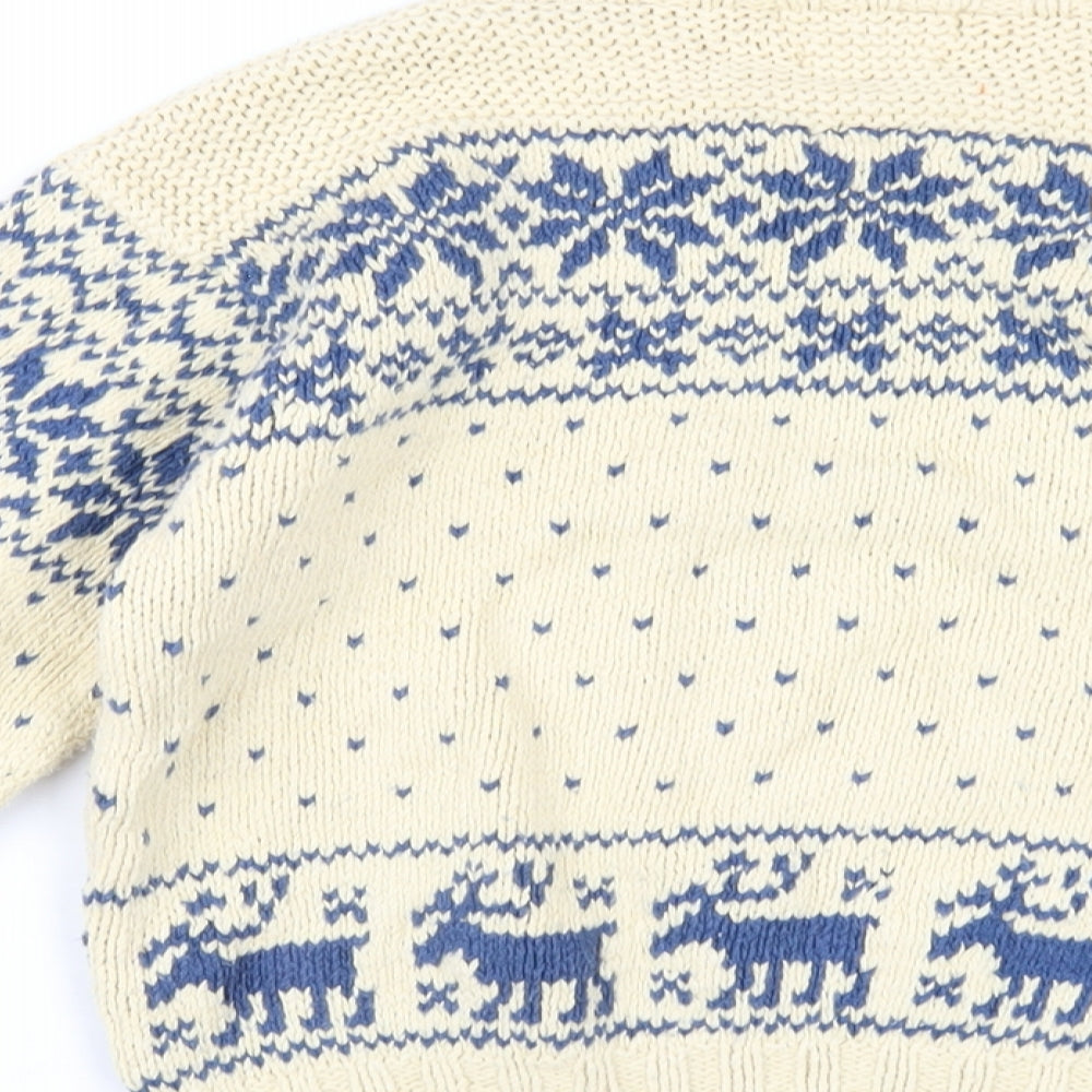 Polo Ralph Lauren Womens Beige Crew Neck Fair Isle Cotton Pullover Jumper Size 6 - Christmas