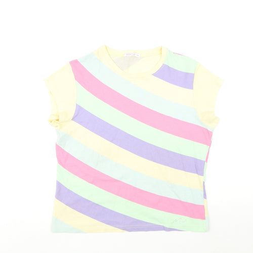 Butterfly Womens Multicoloured Striped Cotton Basic T-Shirt Size 14 Round Neck