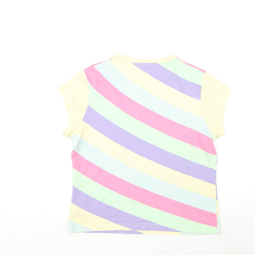 Butterfly Womens Multicoloured Striped Cotton Basic T-Shirt Size 14 Round Neck