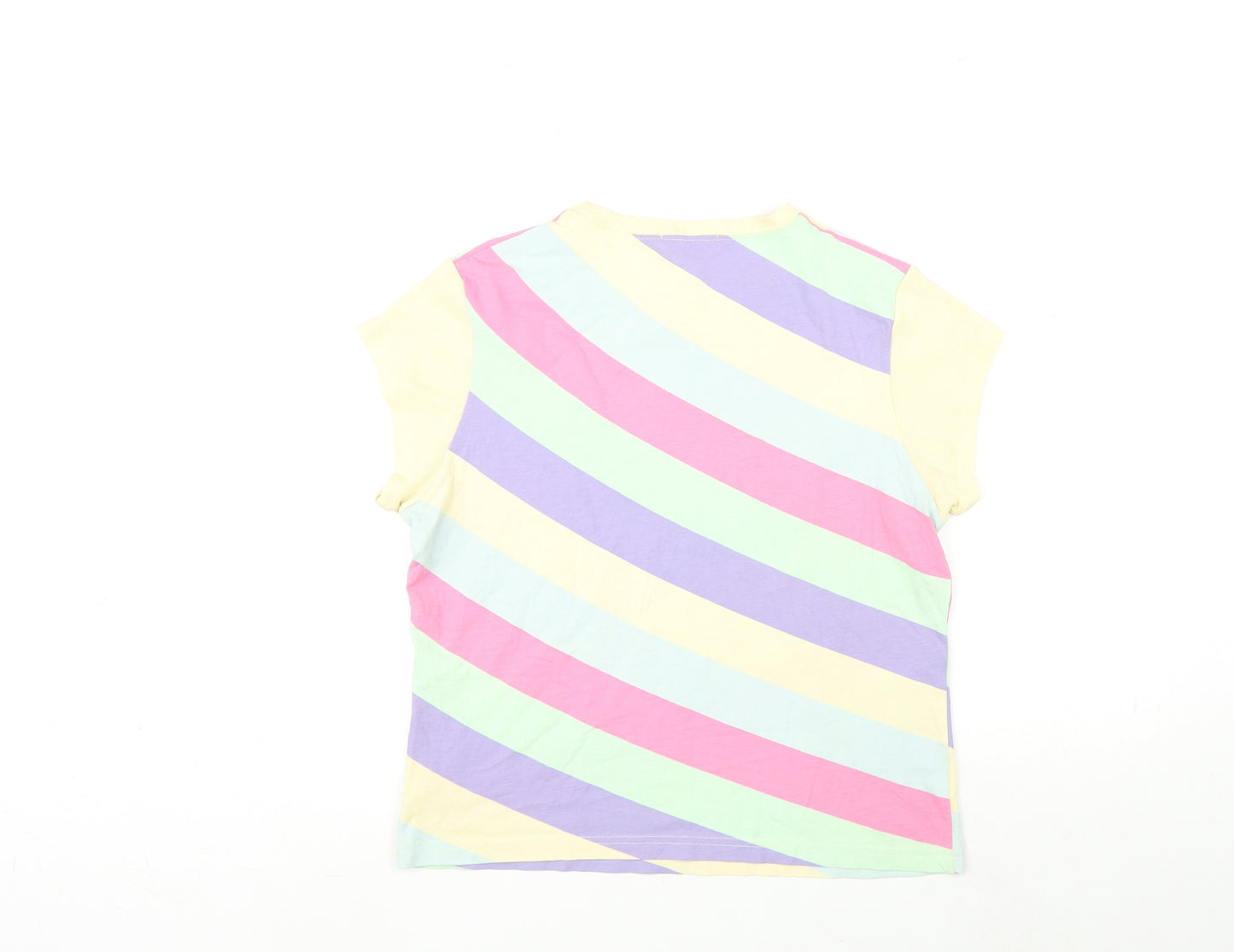 Butterfly Womens Multicoloured Striped Cotton Basic T-Shirt Size 14 Round Neck